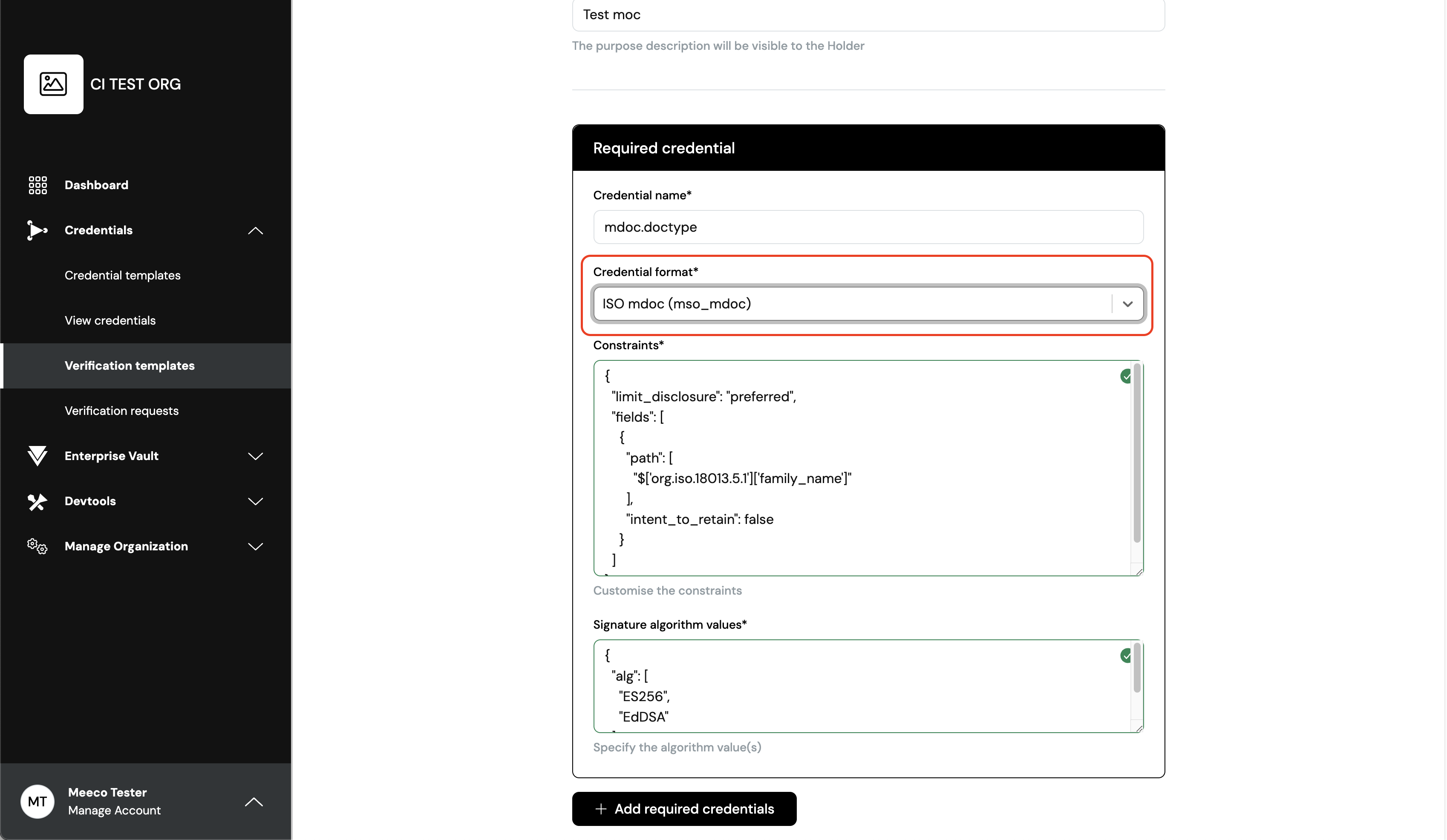 Creaet Verification Template - ISO mdoc format added