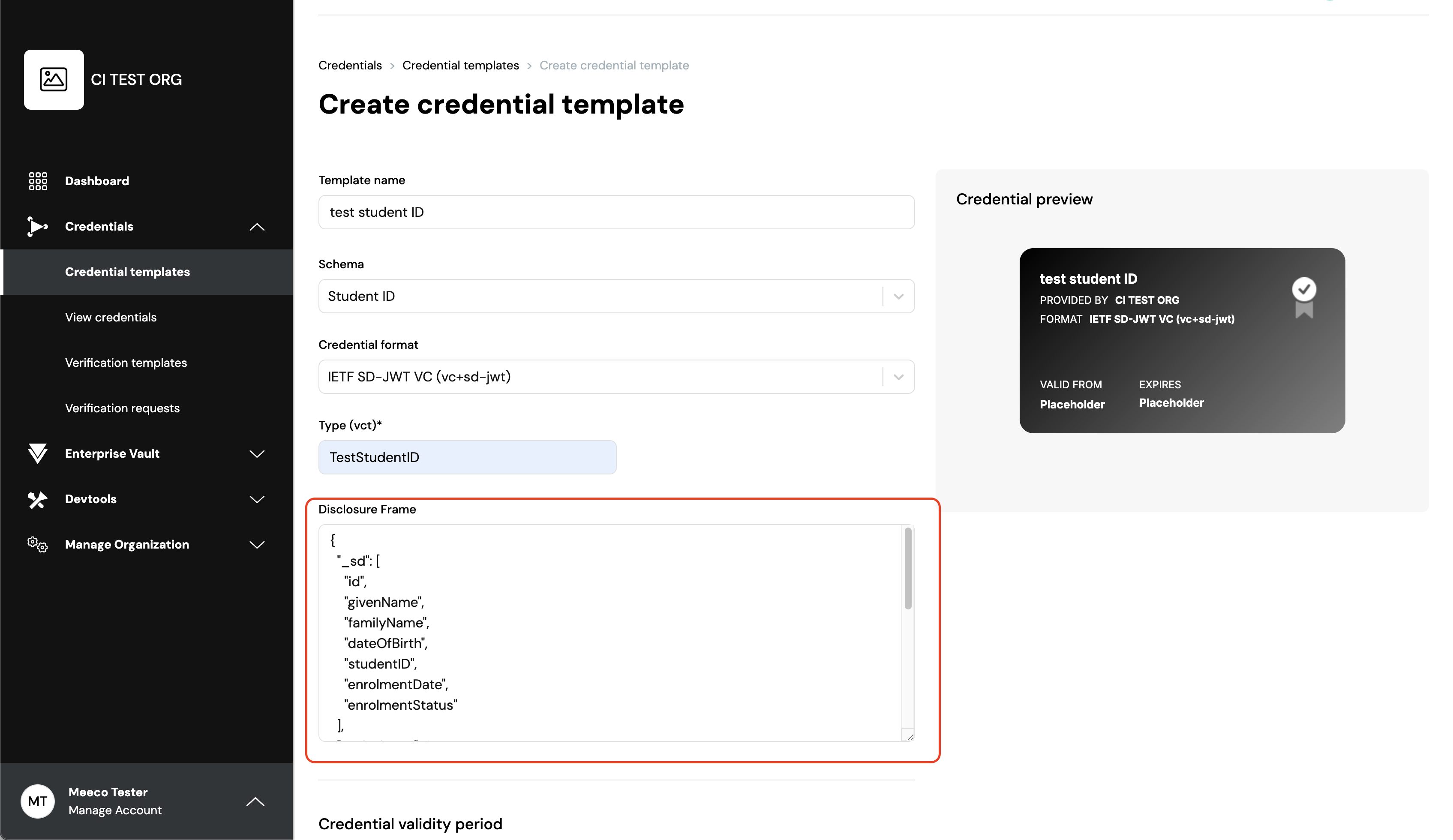 Credential Template - Disclosure field is added