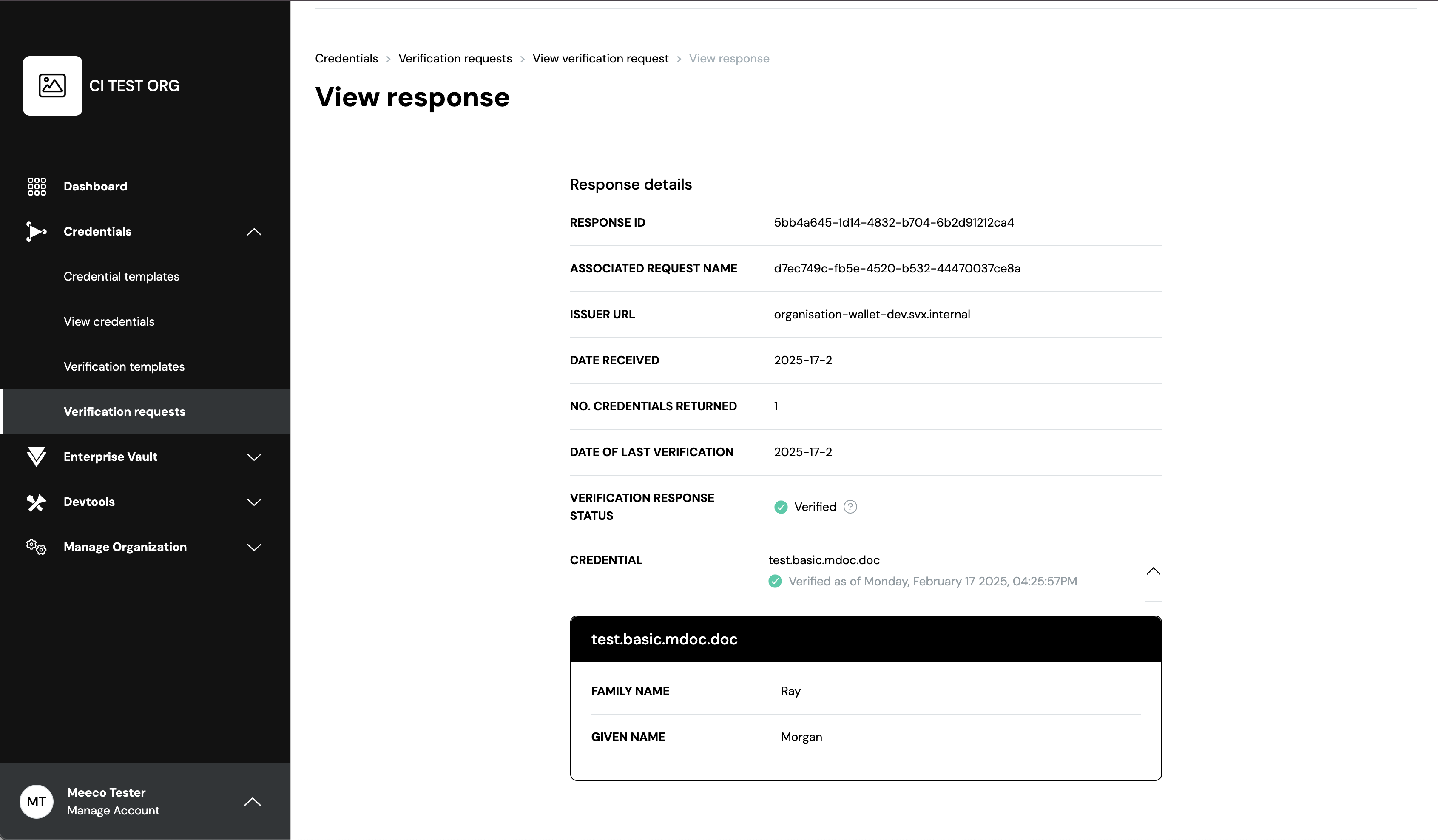 View verification response with mdoc type