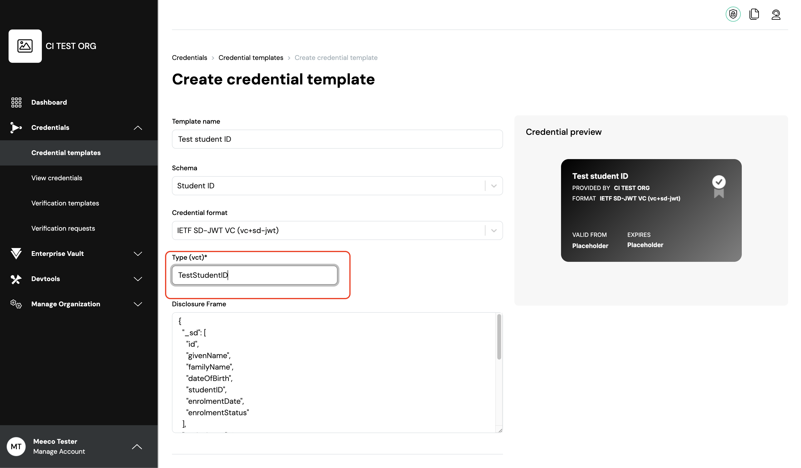 Credential Template - VCT field is added