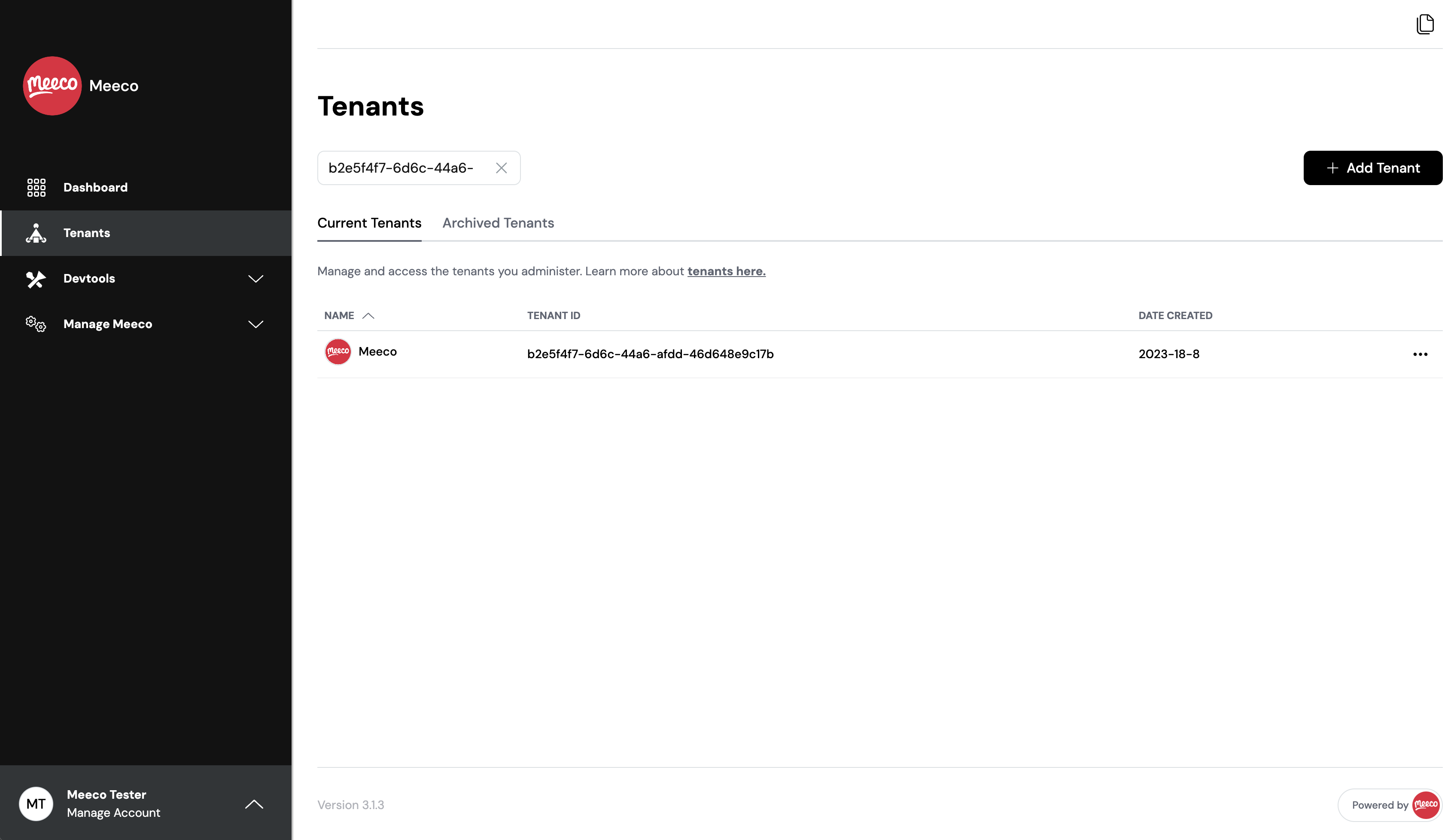 Tenants - Search tenatns by tenant ID