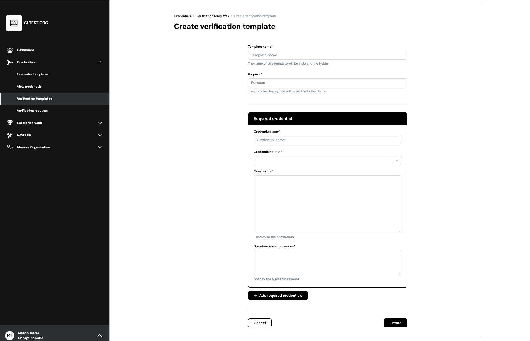 Create Verification Template - Fixed the order of the fields