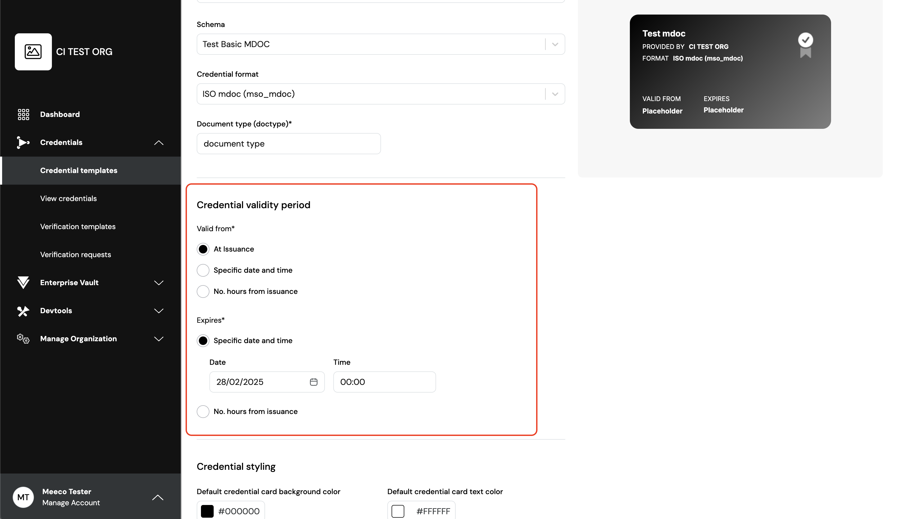 Credential Template - Valid period is editable