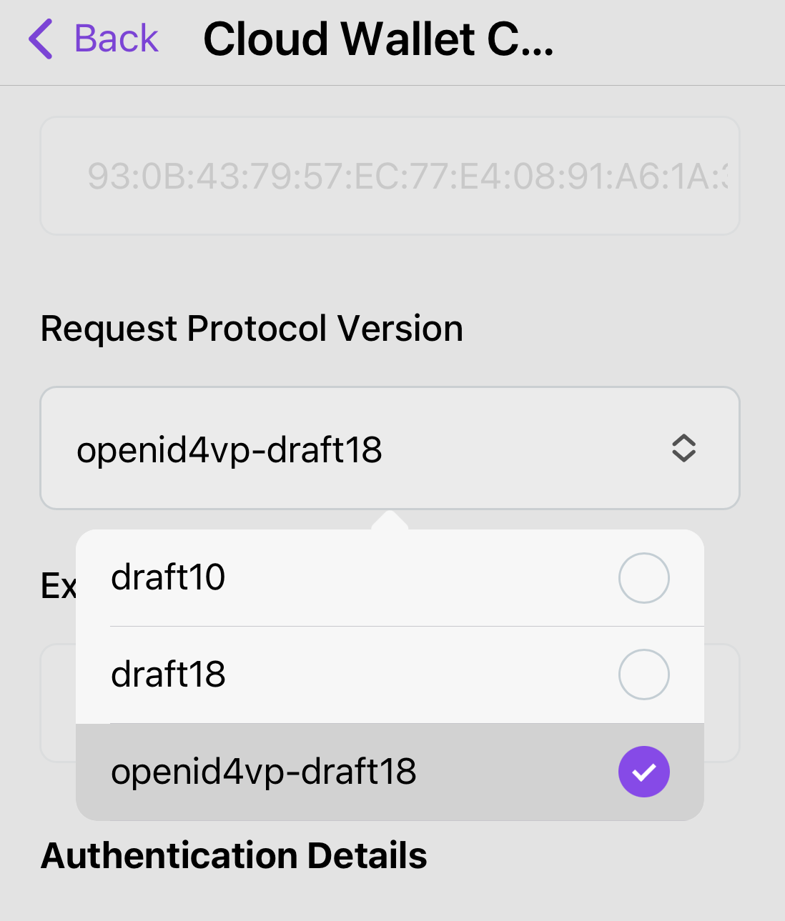 HW-FE Added openid4vp-draft18 protocol versions in Wallet Config